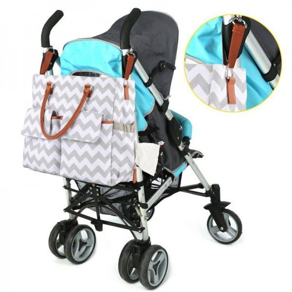 Cross-border hot style multi-functional large-capacity mother bag American printed wavy maternal and child bag canvas portable mother bag