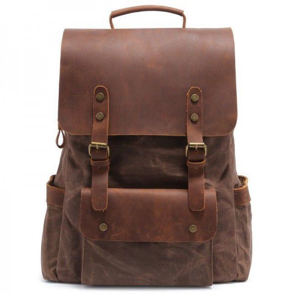 Cross-border hot style preppy backpacks backpacks large capacity retro crazy horse leather canvas backpack for men