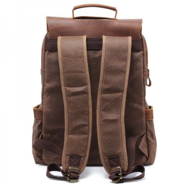 Cross-border hot style preppy backpacks backpacks large capacity retro crazy horse leather canvas backpack for men