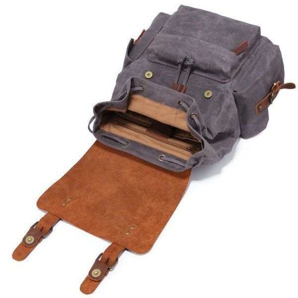 Cross border hot style men's computer backpack retro crazy horse leather backpack canvas backpack men's bag custom