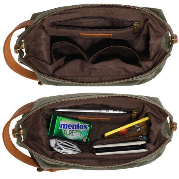 New plain canvas travel makeup bag customized mad horse leather wear-resistant hand grab bag portable wash bag makeup bag