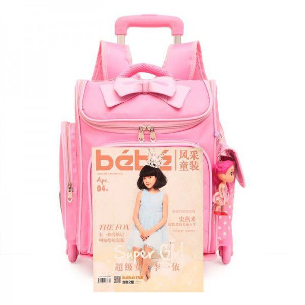 Cartoon girls pull rod schoolbag six-wheeled primary school girls aged 6-12 years old can detachable waterproof backpack