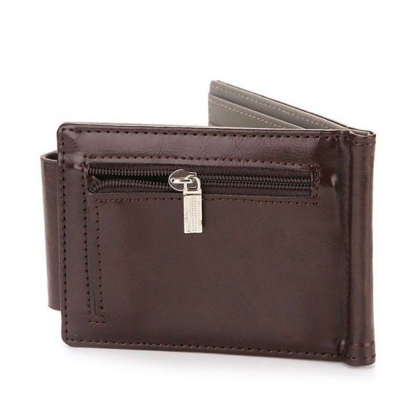 Cross border Pu creative men's wallet Korean fold buckle zipper zero wallet dollar clip case customization