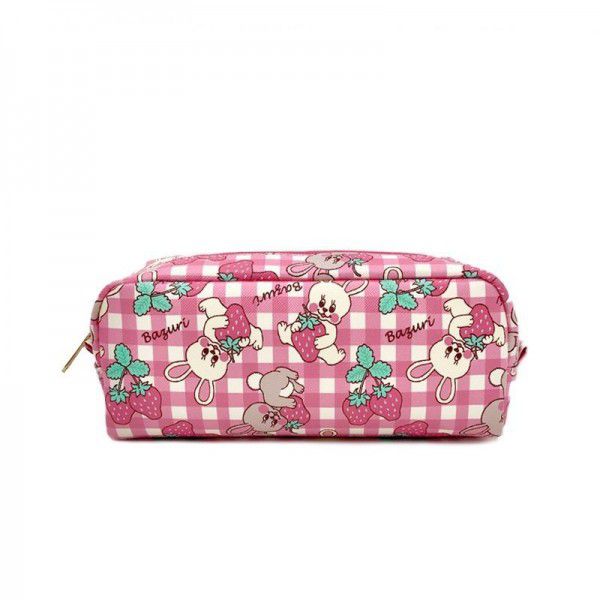 Japanese lovely girl heart strawberry rabbit ins printing pen bag large capacity primary and high school students' stationery box
