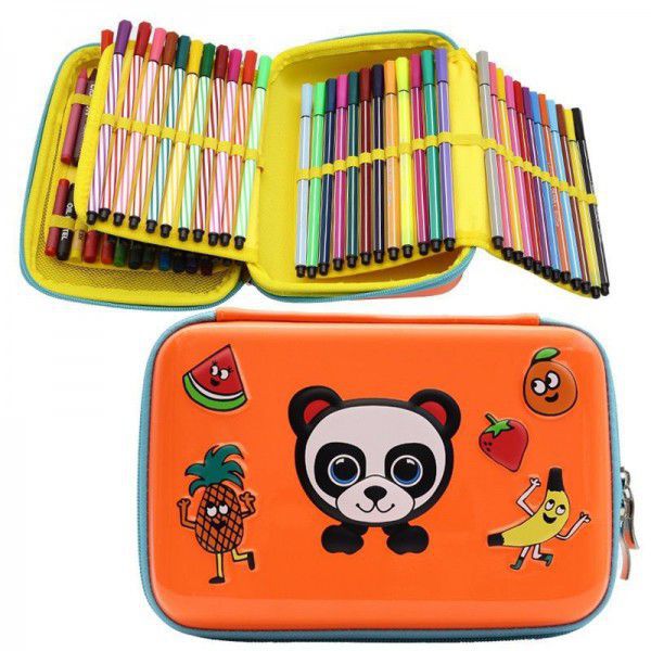 Customized and wholesale EVA stationery box, cartoon panda pen bag for primary school students, watercolor pen box, large capacity stationery box