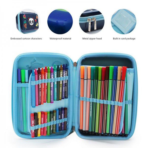 Customized and wholesale EVA stationery box, cartoon panda pen bag for primary school students, watercolor pen box, large capacity stationery box