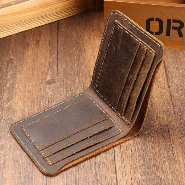 Foreign trade source: Crazy Horse skin men's wallet, leather horizontal short style, first layer leather wallet, retro leisure wallet wholesale