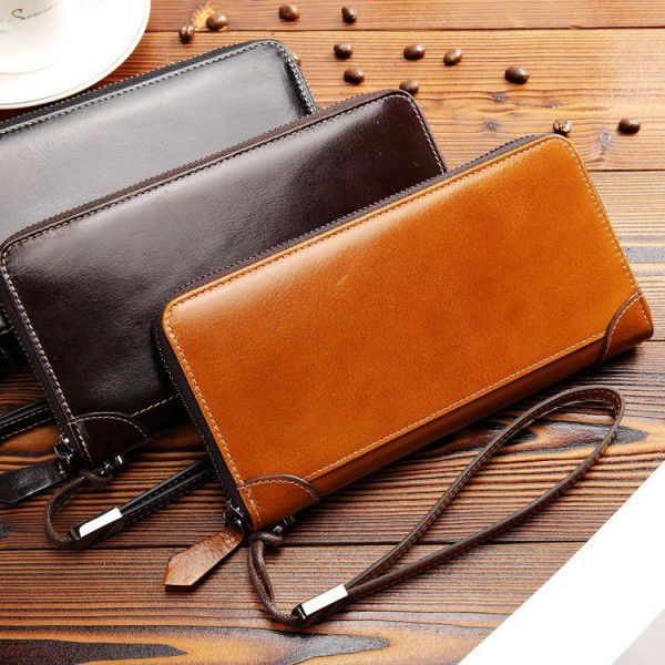 Men's wallet leather top leather long hand bag Bus...