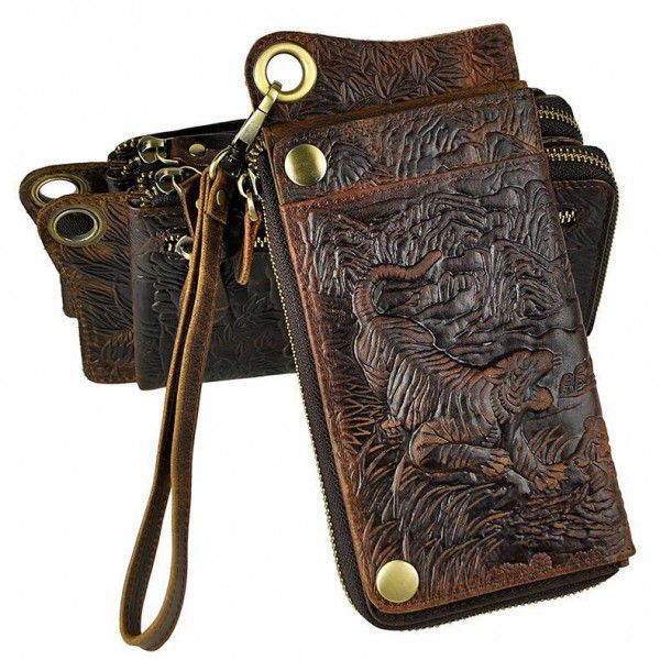 First layer crazy horse skin men's Retro multi card position color rubbing retro Bracelet long zipper wallet wallet wallet ck001-1