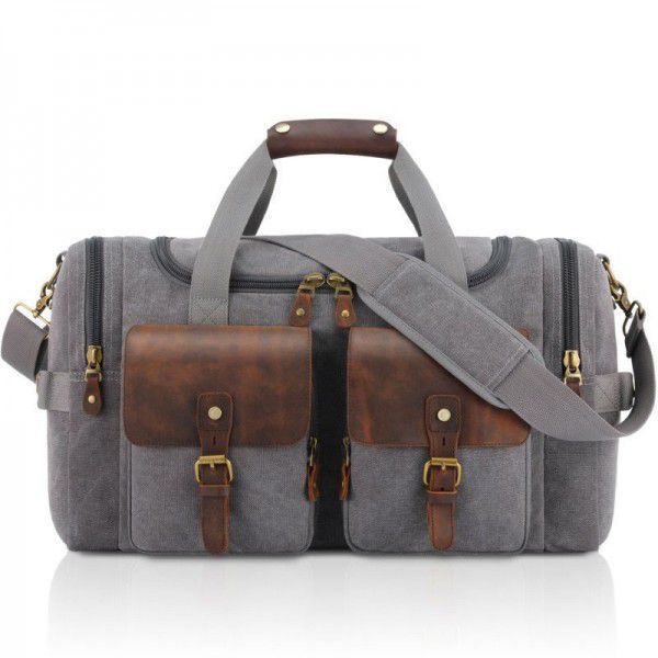 Amazon's popular canvas leather travel bag large capacity retro crazy horse leather one shoulder diagonal bag