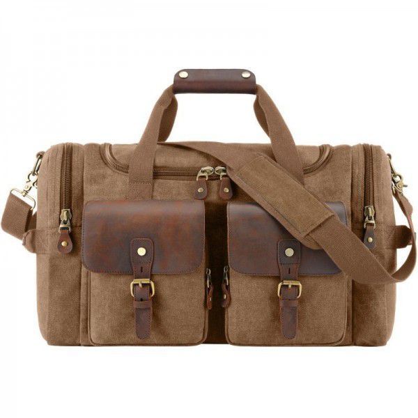 Amazon's popular canvas leather travel bag large capacity retro crazy horse leather one shoulder diagonal bag