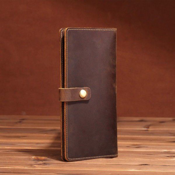 Men's long leather wallet Crazy Horse Leather retro business multi card leather handbag