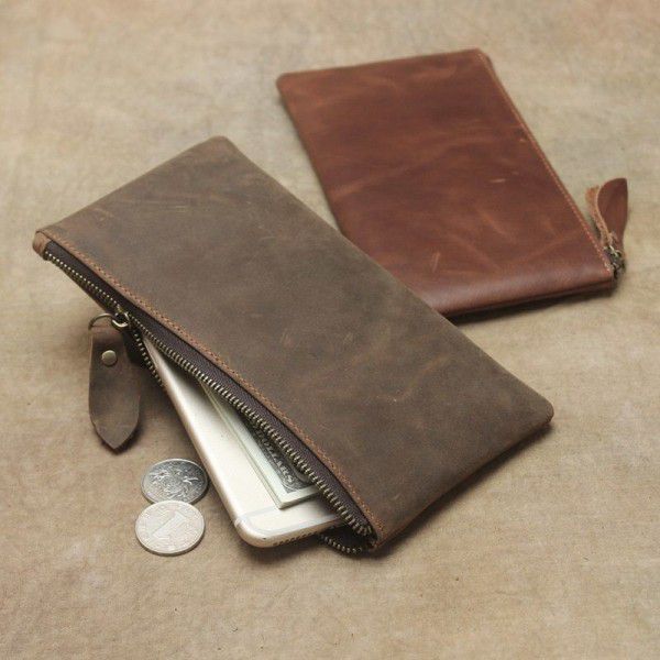 Leather Men's leather mobile phone bag long retro ...