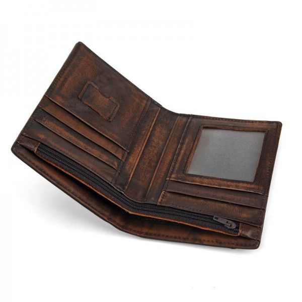 New style vegetable tanned Vintage men's wallet anti-theft brush RFID head layer leather wallet leather used Wallet
