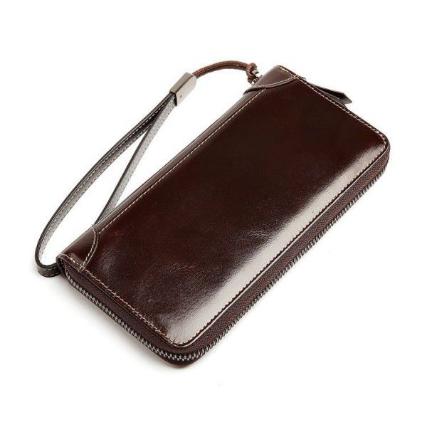 Men's wallet leather top leather long hand bag Business Wallet men's Zipper Wallet
