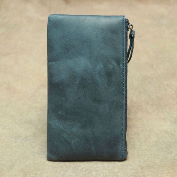 Leather Men's leather mobile phone bag long retro ultra thin women's Leather Wallet Japanese and Korean handbag