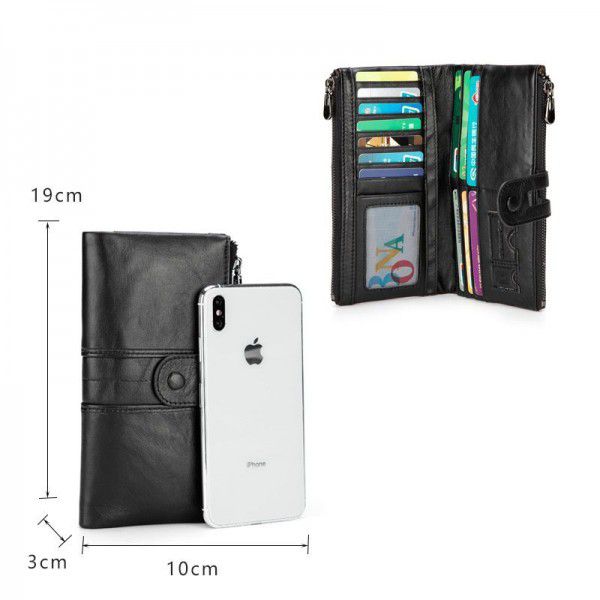 Retro Leather Women's wallet Korean fashion mobile phone change handbag RFID anti-theft brush Long Wallet