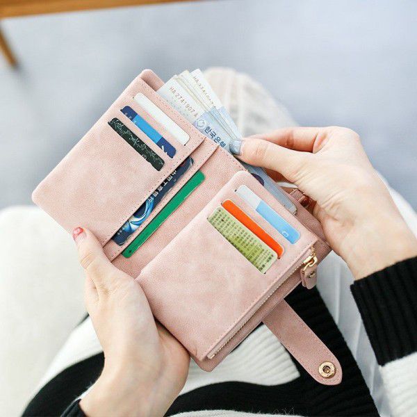 19 new frosted wallet female short Korean student small fresh lovely three fold multi card lady Wallet