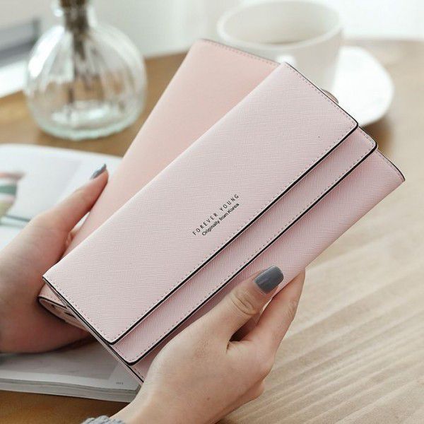 Autumn new long women's wallet with three fold cro...