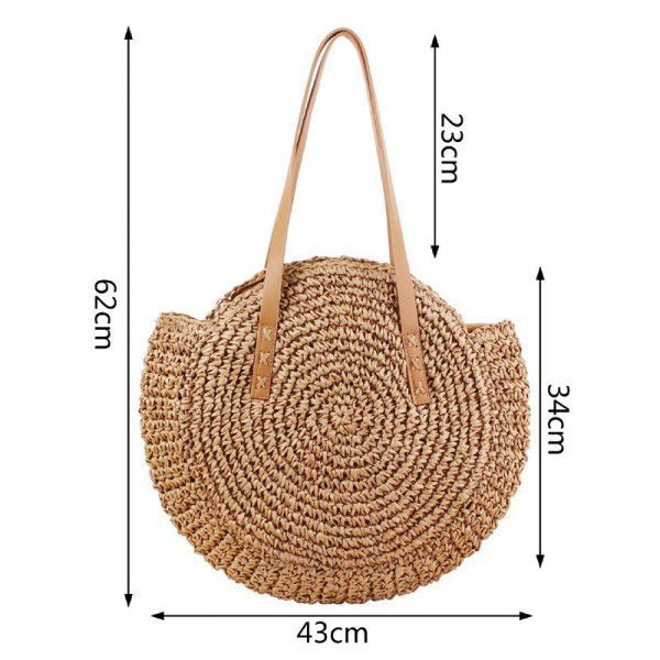 Factory direct sales new big brand simple round single shoulder straw woven bag beach bag fashion women's bag straw bag