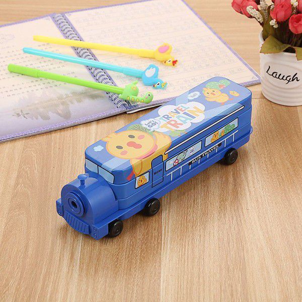 Tinplate stationery box for boys and girls, children's multi-functional lovely train pencil box, primary school students' creative pencil bag in Korea