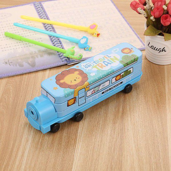 Tinplate stationery box for boys and girls, children's multi-functional lovely train pencil box, primary school students' creative pencil bag in Korea