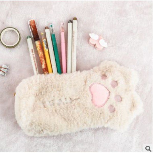 Red cute cat claw pen bag student large capacity stationery bag pencil bag cute plush cat claw bag