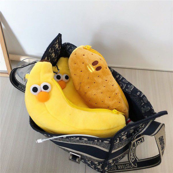South Korean ins cute cartoon chicken leg Plush pen bag creative personality file storage bag
