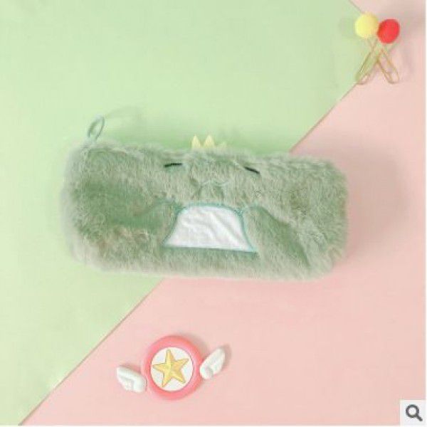 South Korea creative Dinosaur Park Plush round pencil bag ins cartoon cute super cute large capacity pencil bag