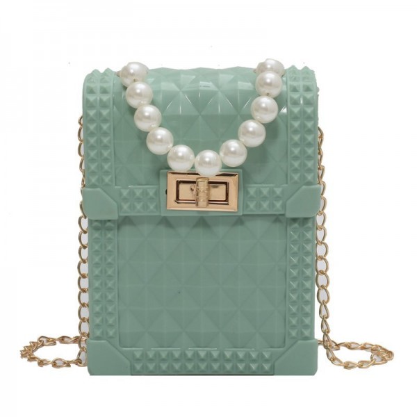 2021 new summer small fresh chain mobile phone bag fashion portable messenger women's bag pearl Lingge small square bag 
